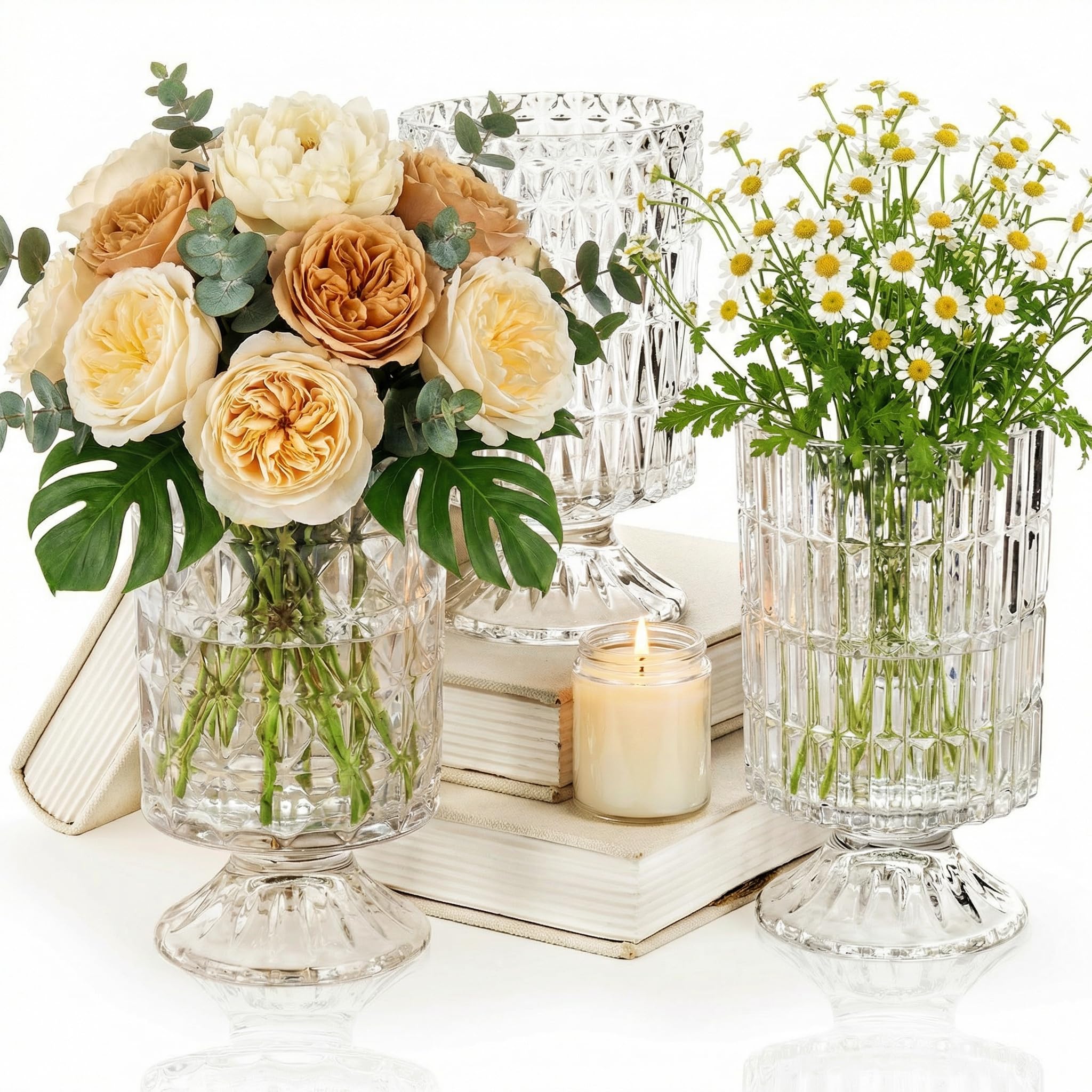 7-Inch Embossed Crystal Glass Vases