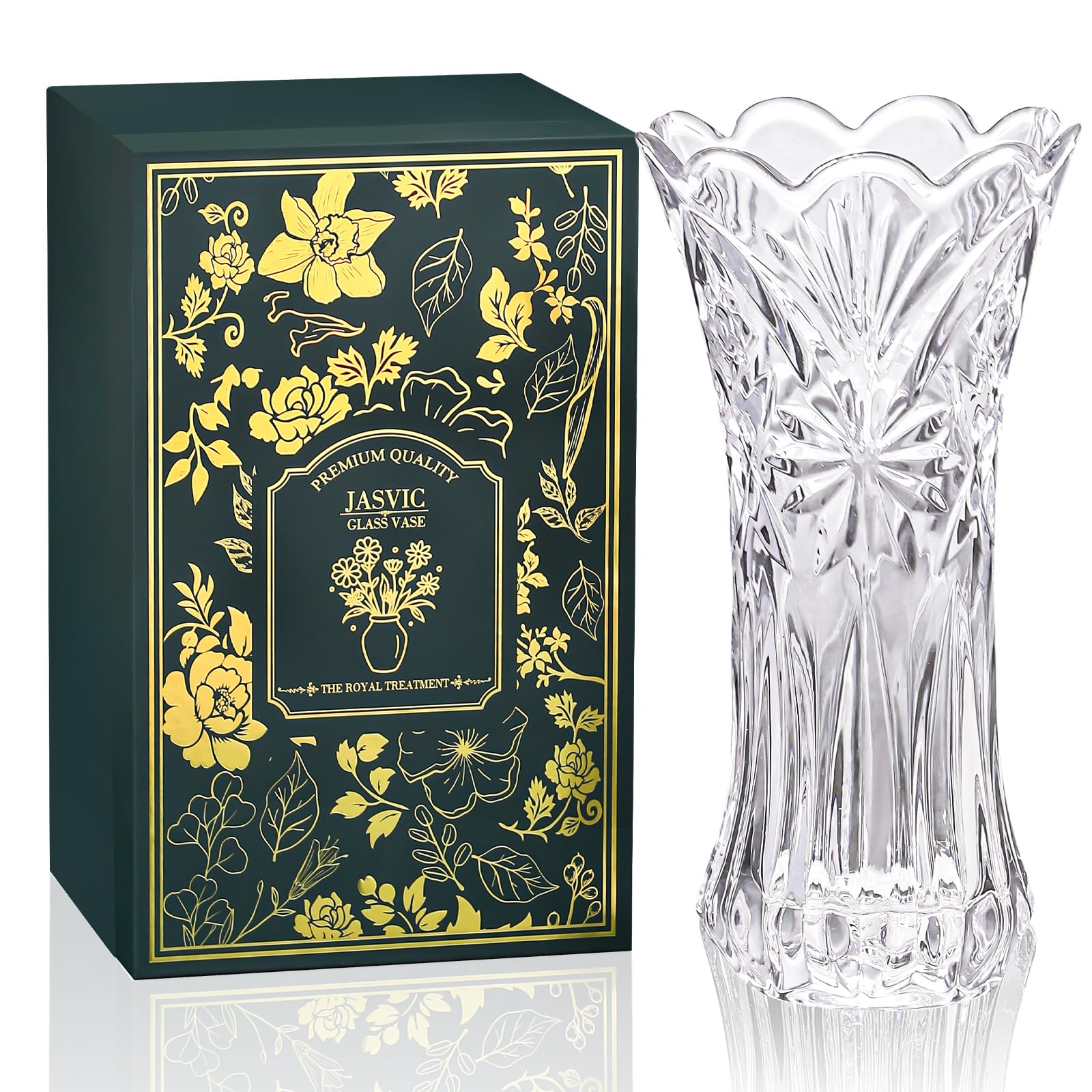 Elegant 12-Inch Crystal Glass Flower Vase with Gift Box