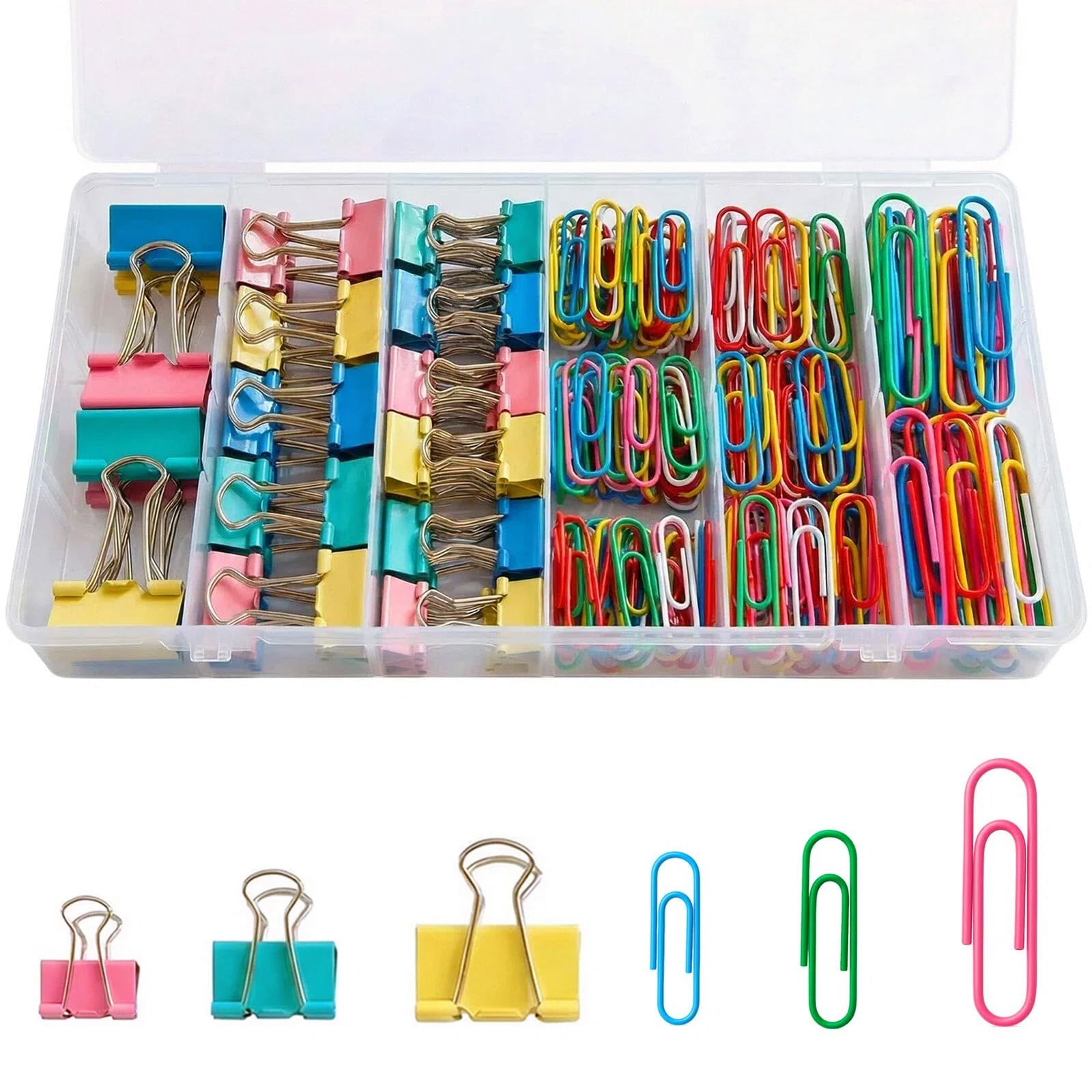 Premium Assorted Colored Paper and Binder Clips Set