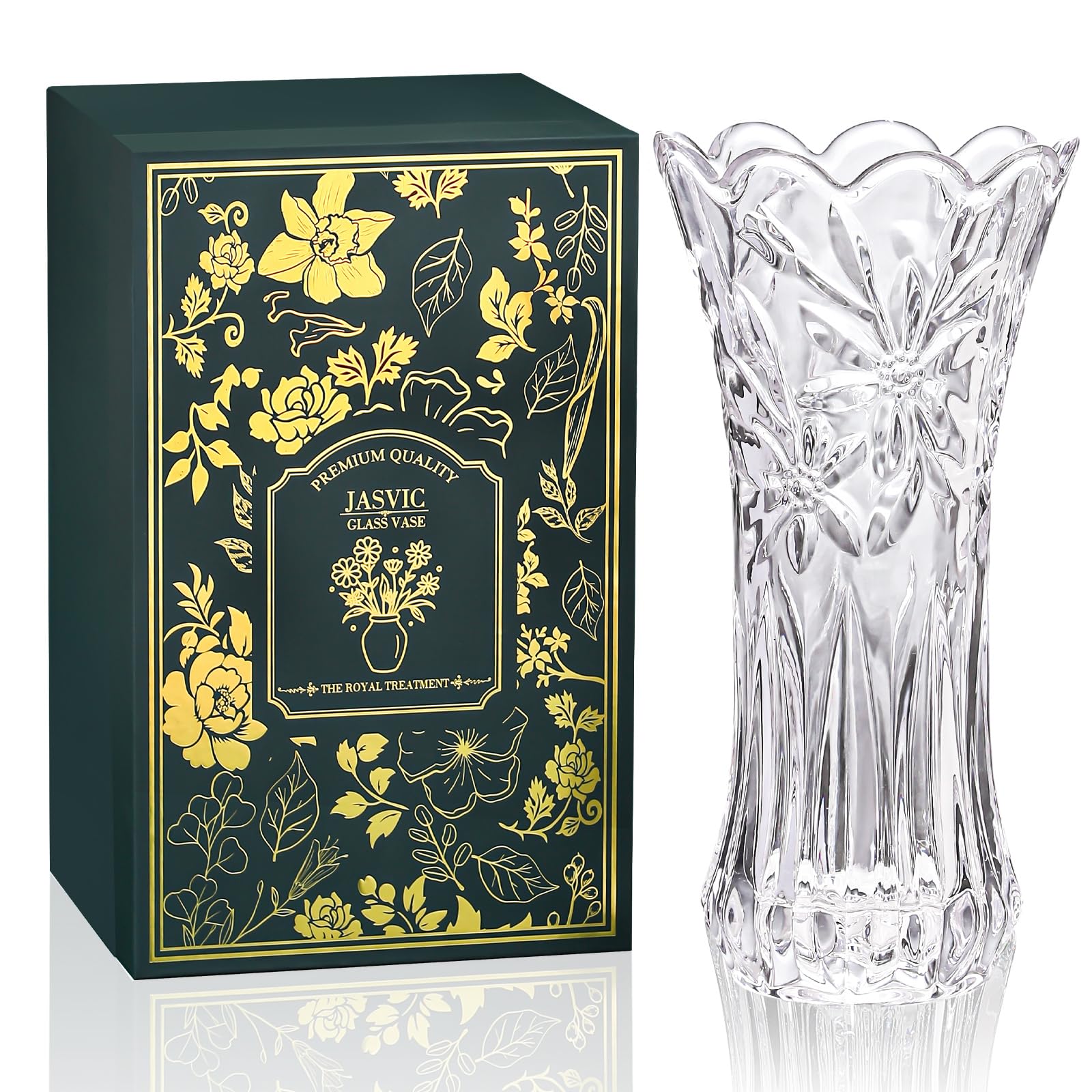 Elegant 12-Inch Crystal Glass Flower Vase with Gift Box