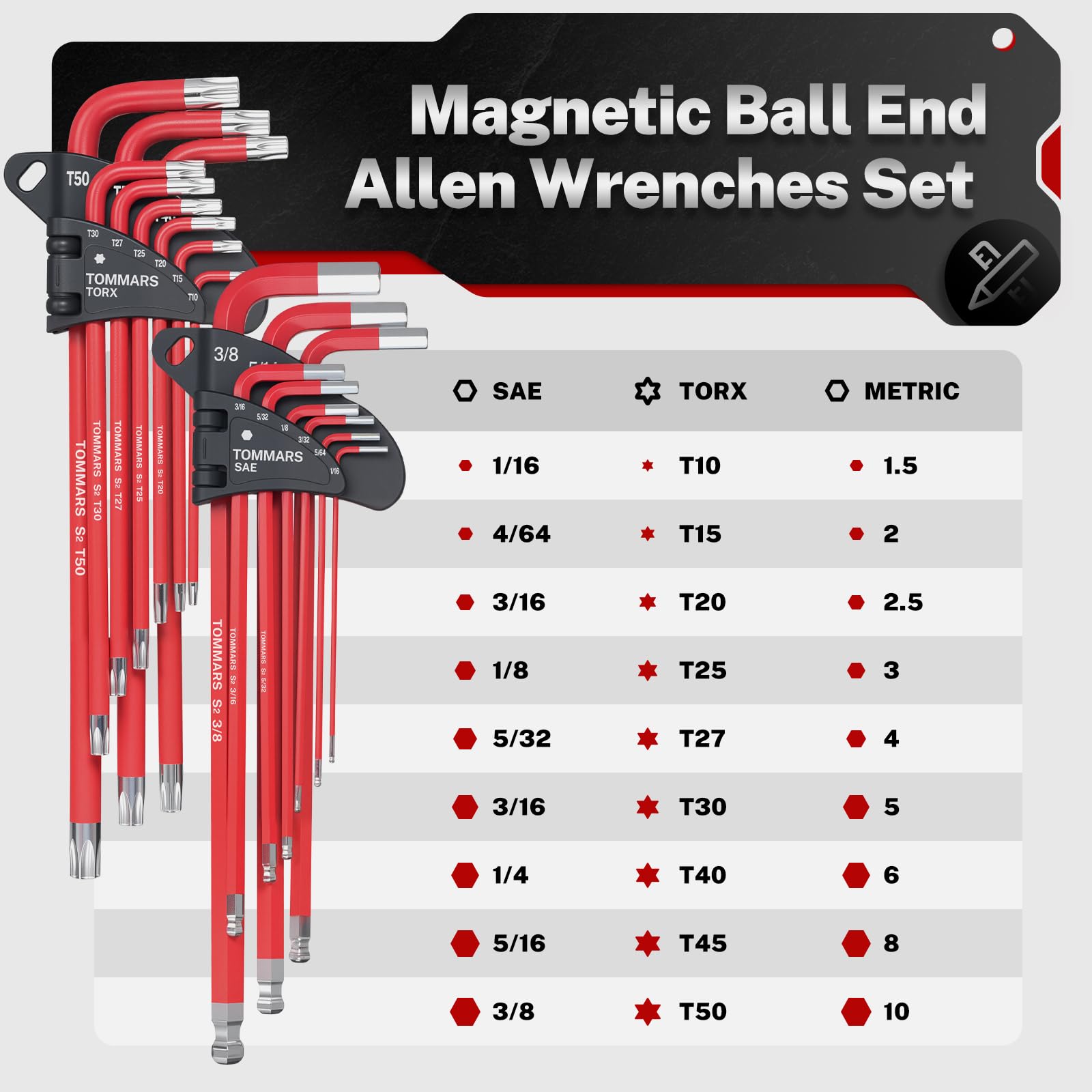 S2 Steel Magnetic Ball End Hex Key Set