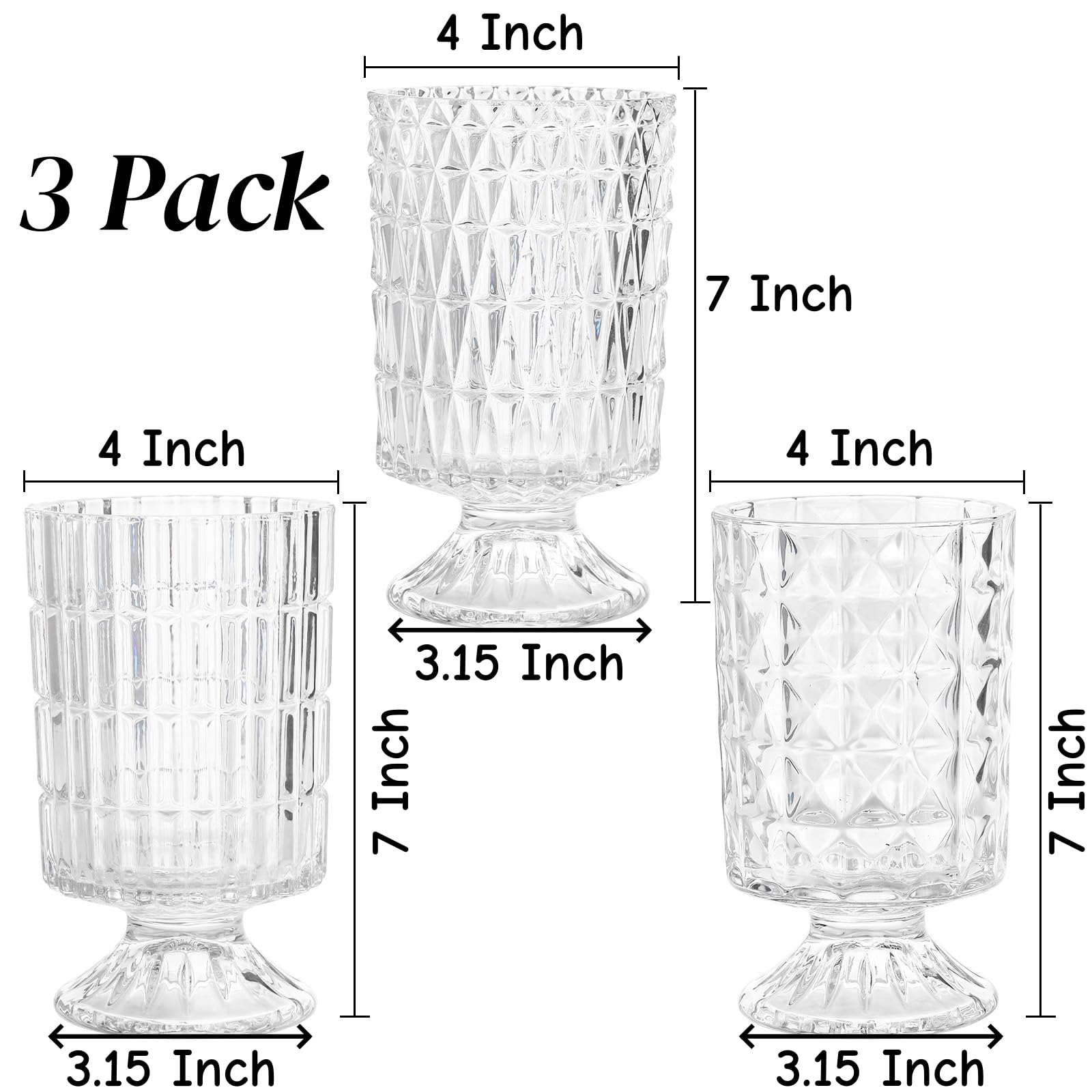 7-Inch Embossed Crystal Glass Vases