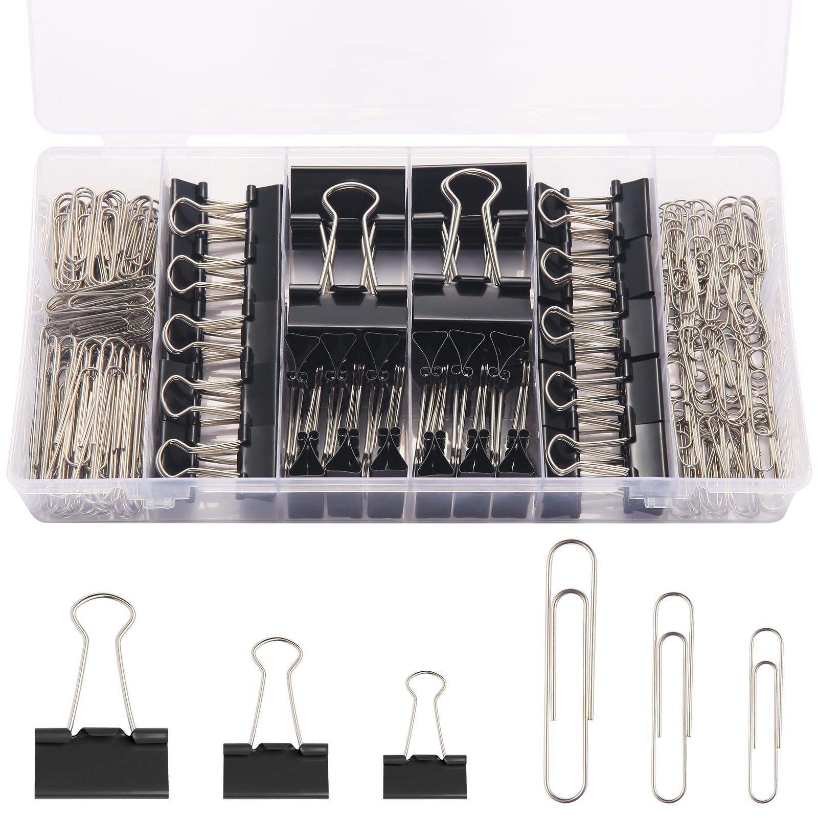 Assorted Colored Paper and Binder Clips with Storage