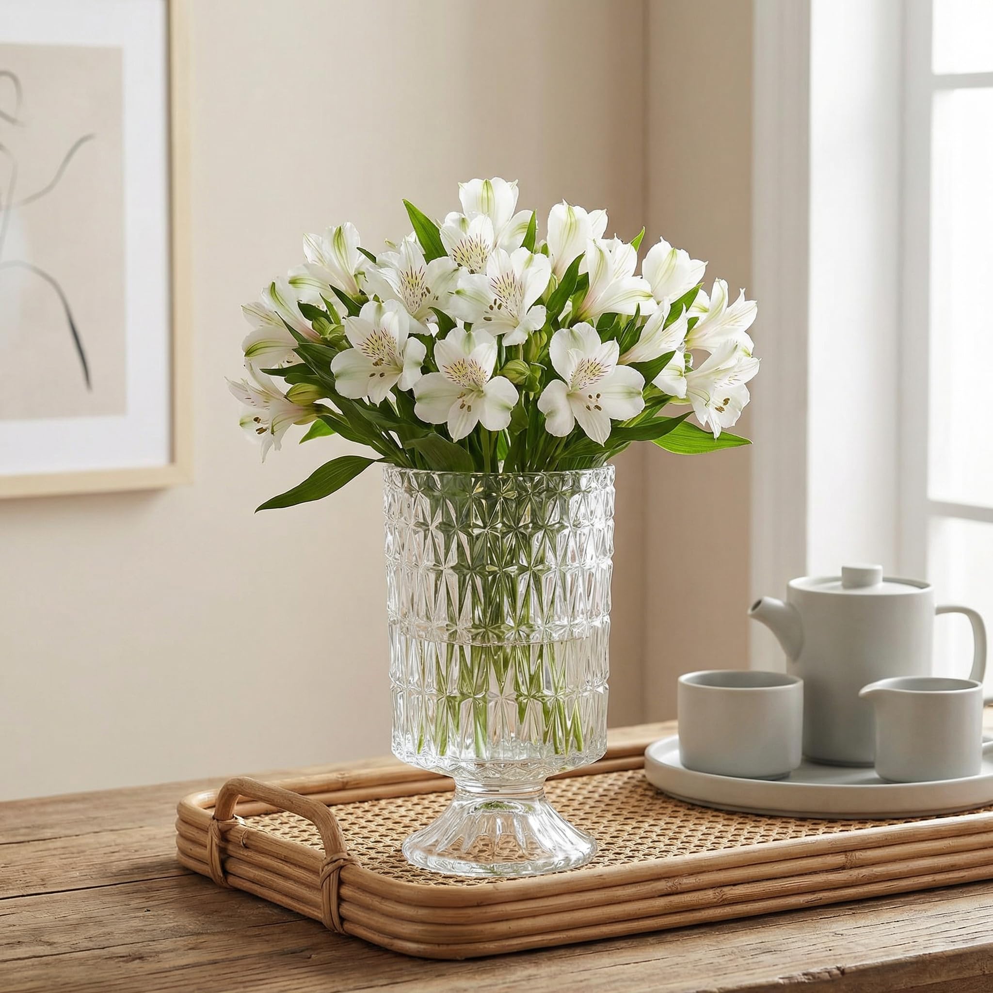 7-Inch Embossed Crystal Glass Vases
