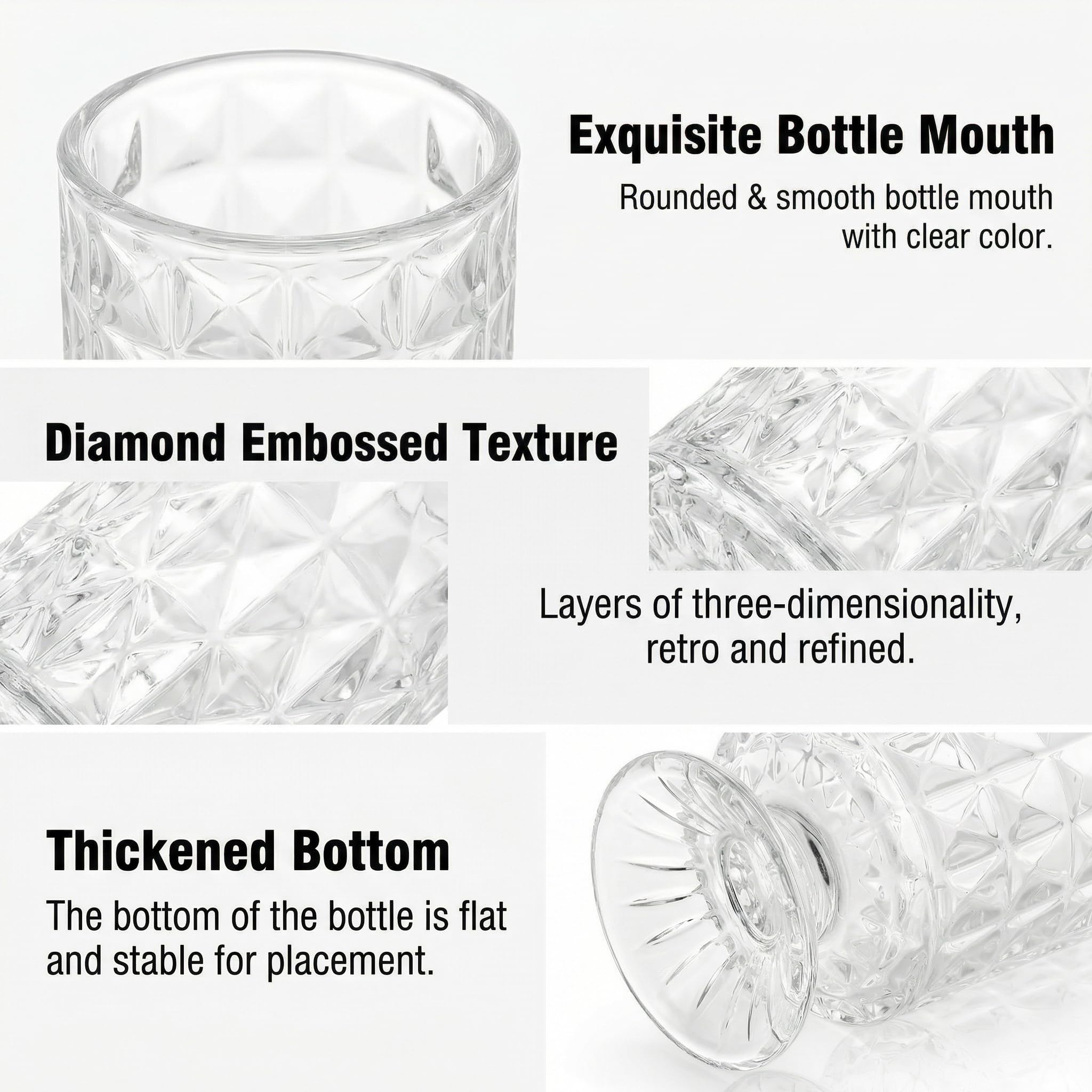7-Inch Embossed Crystal Glass Vases