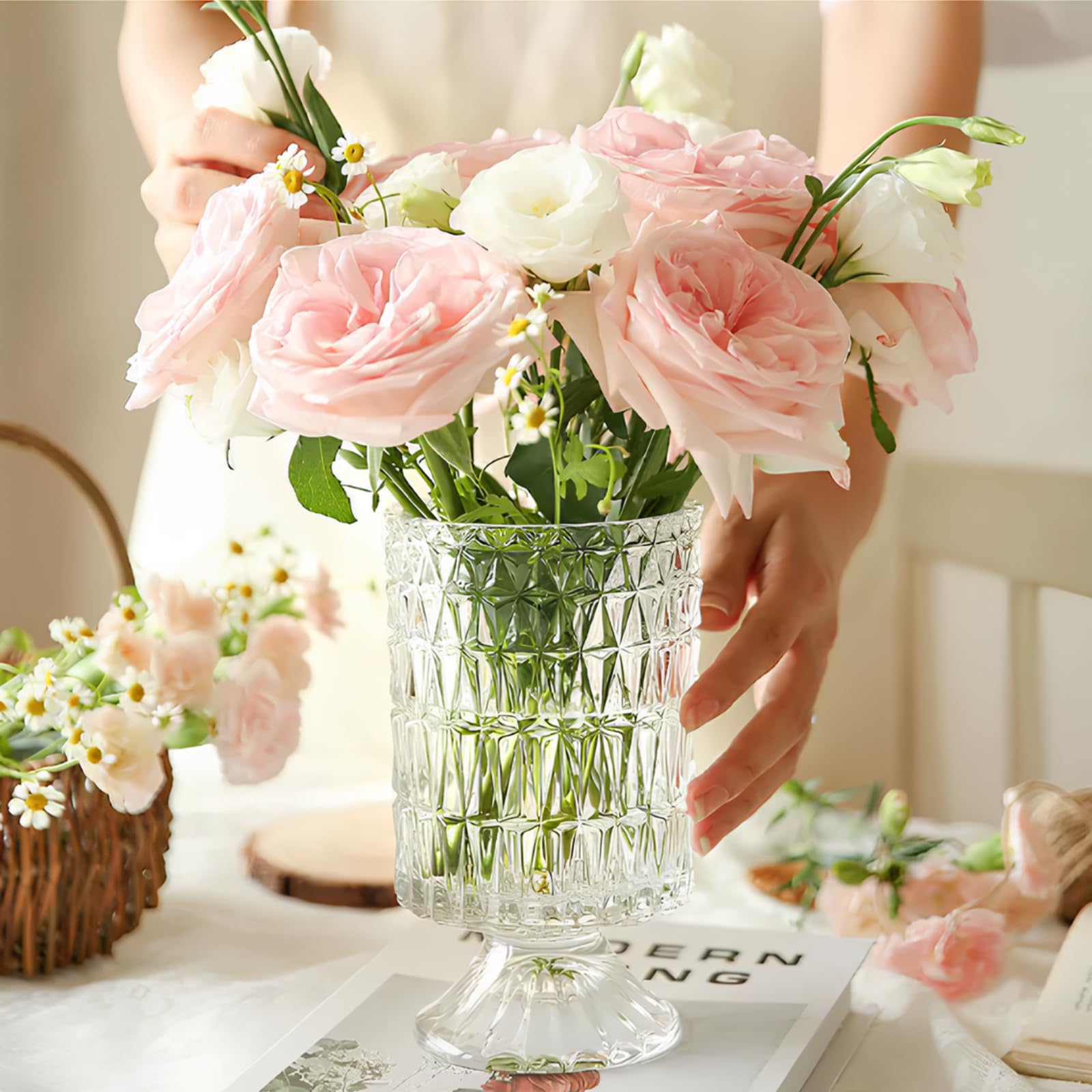 7-Inch Embossed Crystal Glass Vases
