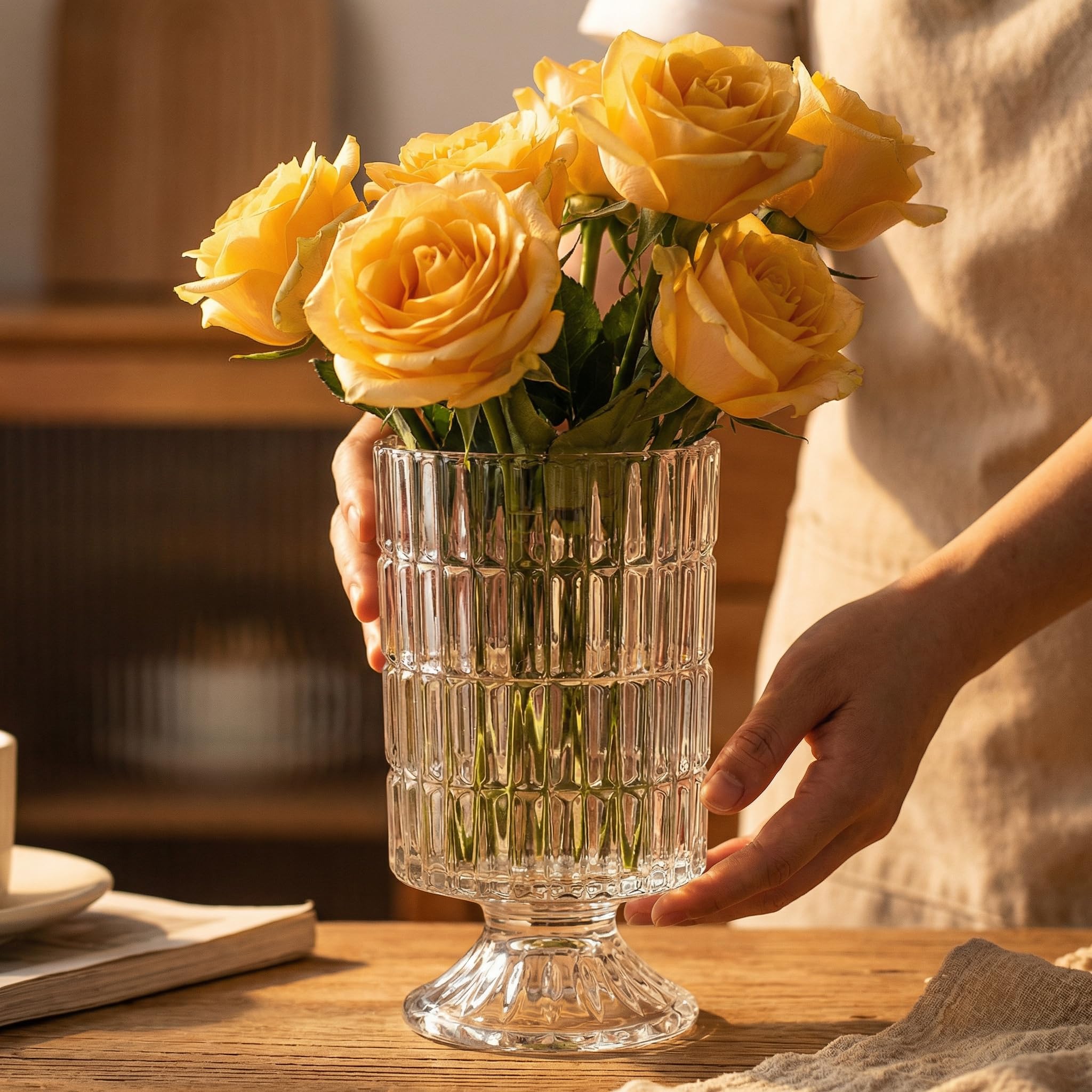 7-Inch Embossed Crystal Glass Vases