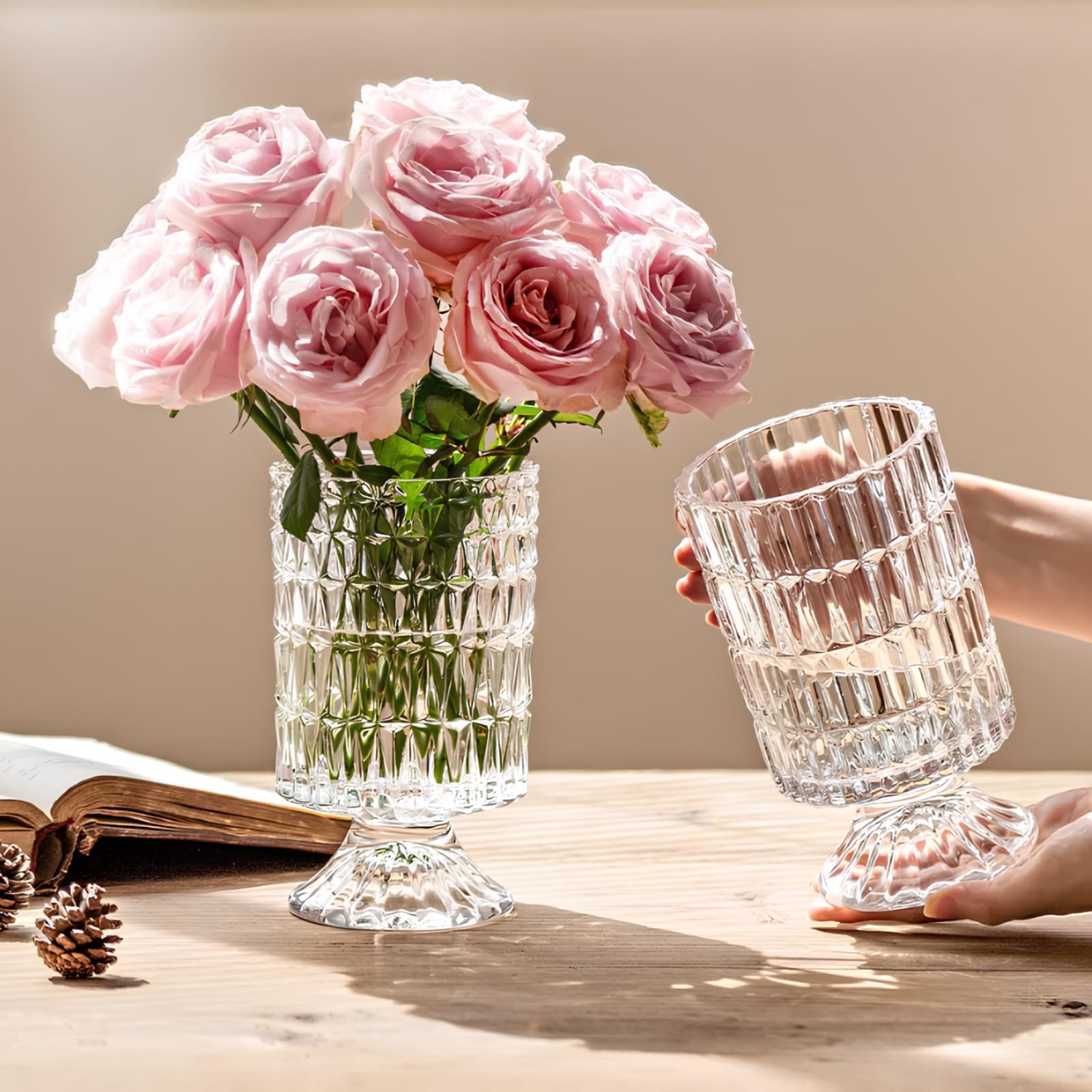 7-Inch Embossed Crystal Glass Vases